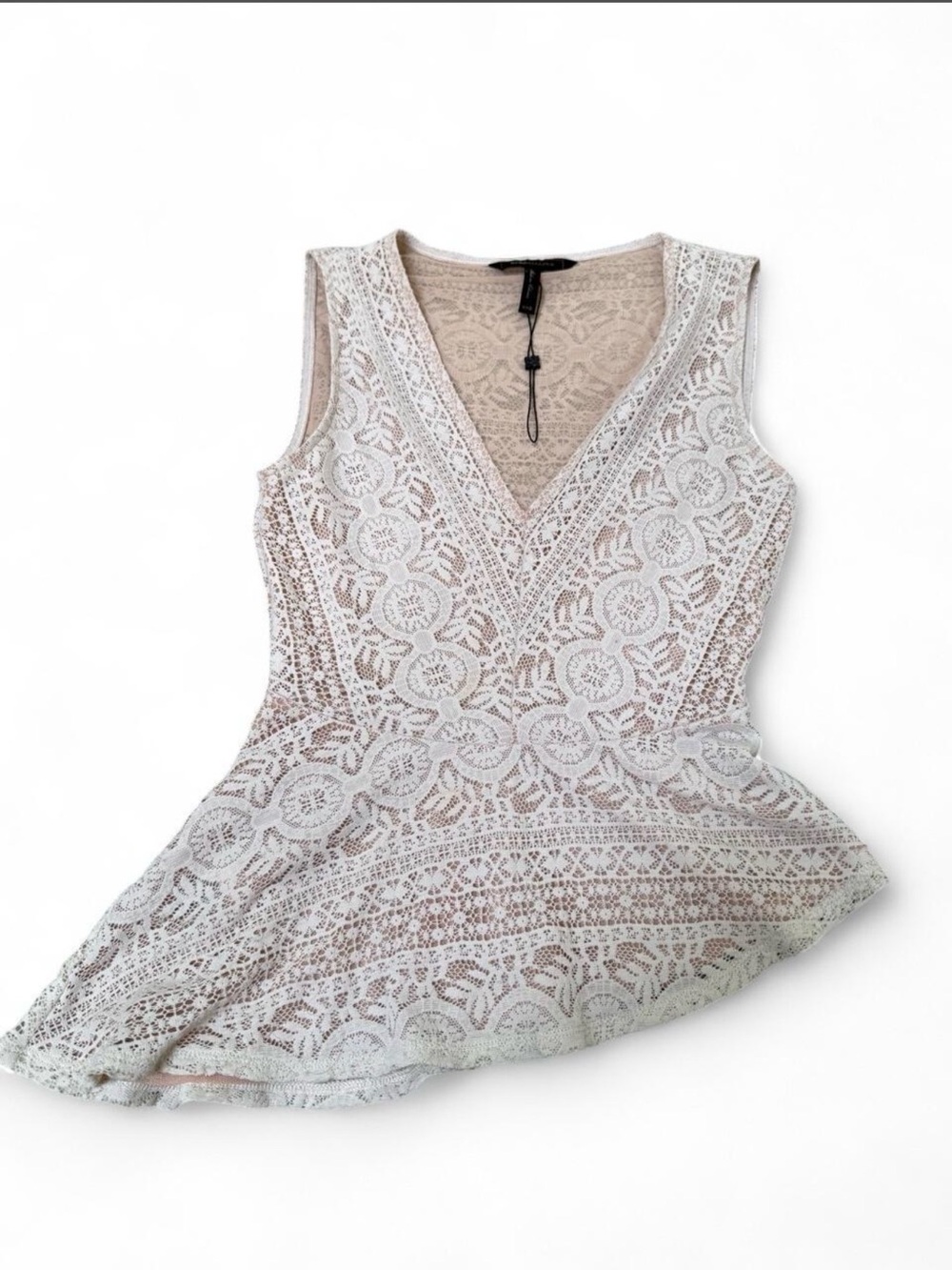 BCBGMAXAZRIA Y2K Lace Sleeveless Top XXS Cream Tan